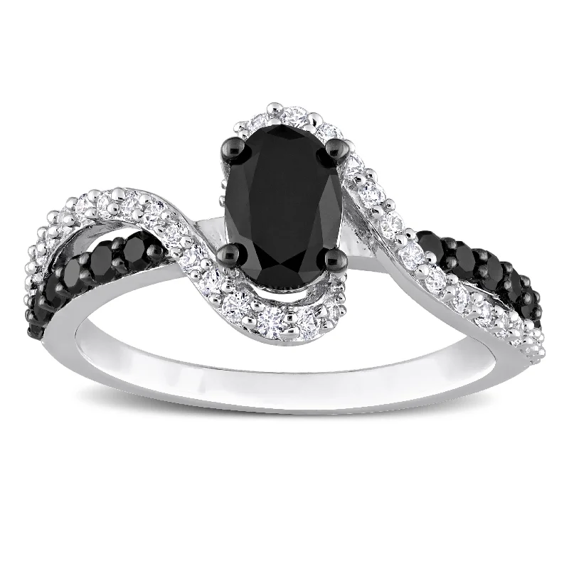 Miadora 1ct TDW Black Diamond & Created White Sapphire Crossover Engagement Ring in Sterling Silver