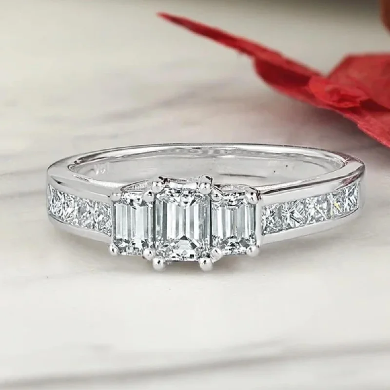 Auriya 14k Gold 1 1/4ctw Emerald-cut 3-Stone Diamond Engagement Ring