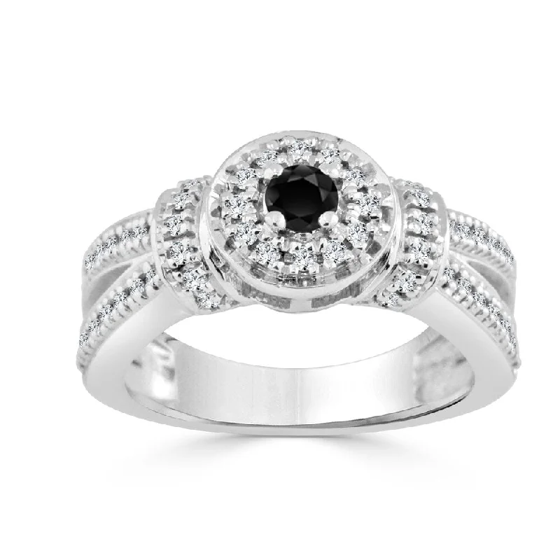 14k Gold 1/2ct TDW Round Black Diamond Halo Engagement Ring by Auriya