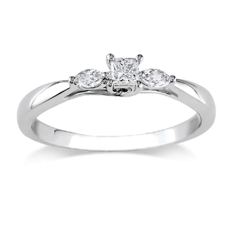 Miadora 10k White Gold 1/4ct TDW Princess and Marquise-Cut 3-Stone Engagement Ring