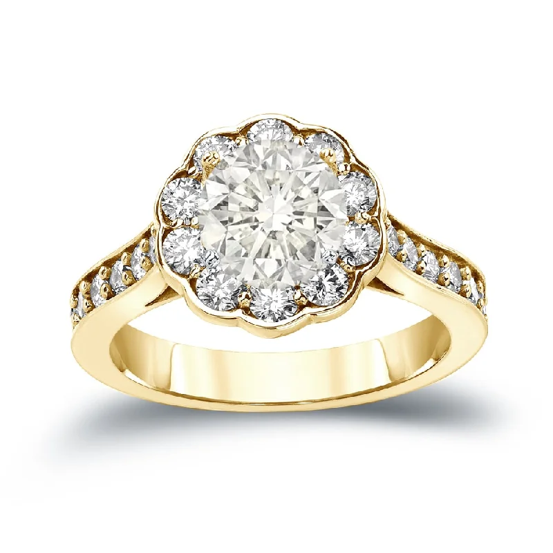 Auriya 14k Gold Round 1 3/4ct TDW Certified Diamond Halo Engagement Ring