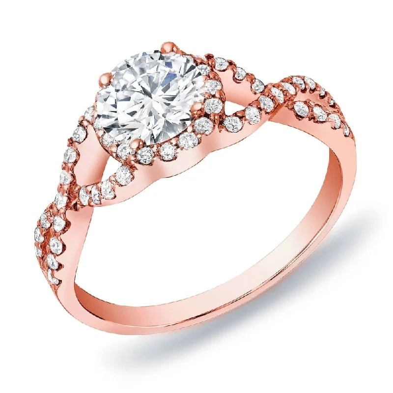 Auriya 14k Rose Gold 3/4ctw Split-shank Twist Halo Diamond Engagement Ring