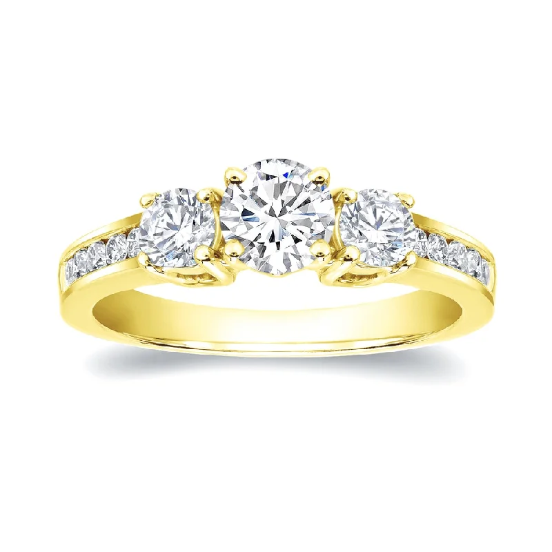 Auriya 14k Gold 1 1/3ctw Round 3-Stone Diamond Engagement Ring Certified