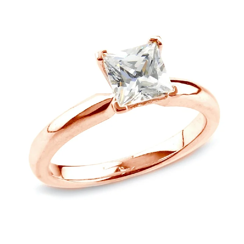 Auriya 14k Rose Gold 3/4ctw Princess-cut Solitaire Diamond Engagement Ring