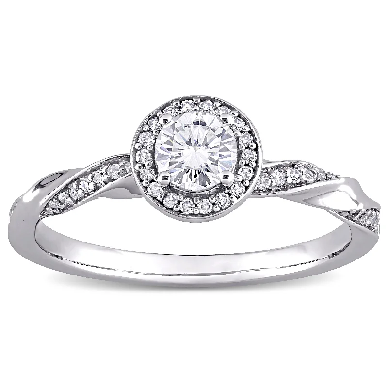 Miadora 10k White Gold 1/2ct TDW Diamond Twisted Halo Engagement Ring