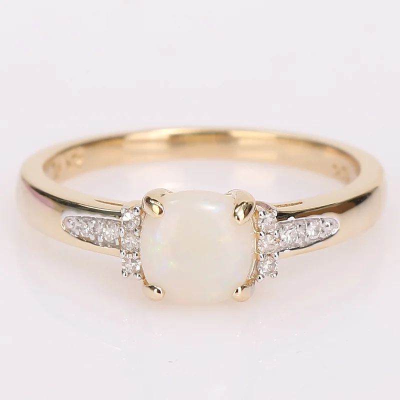 Miadora 10k Yellow Gold Opal and Diamond Accent Halo Engagement Ring