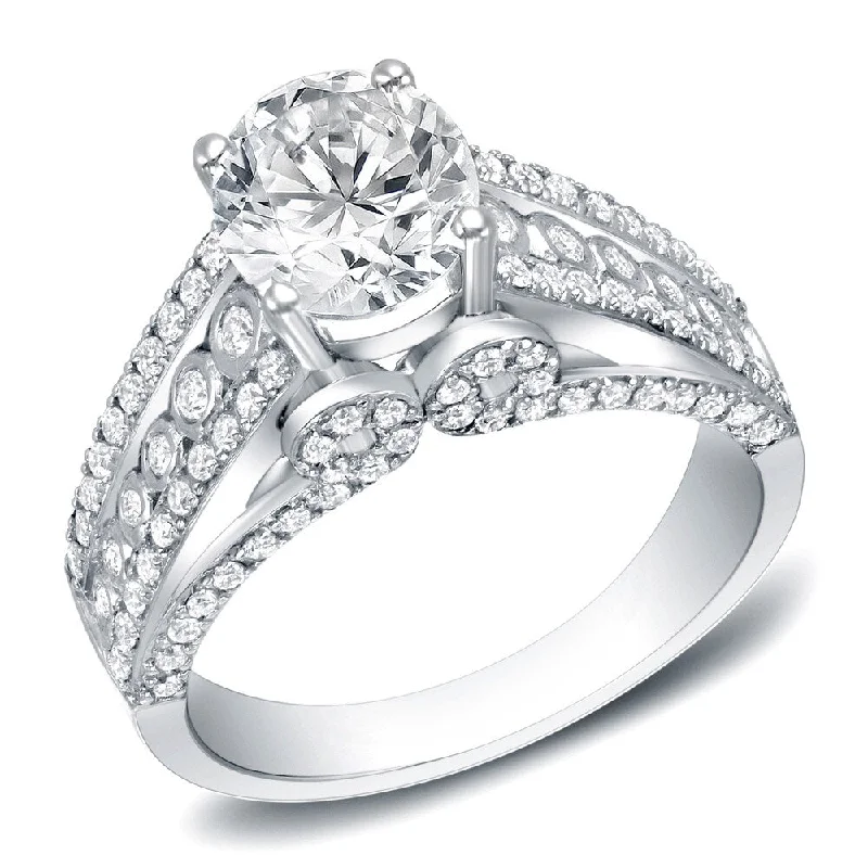 Auriya Modern 1 3/4ct TDW Certified Round Diamond Engagement Ring 14k White Gold