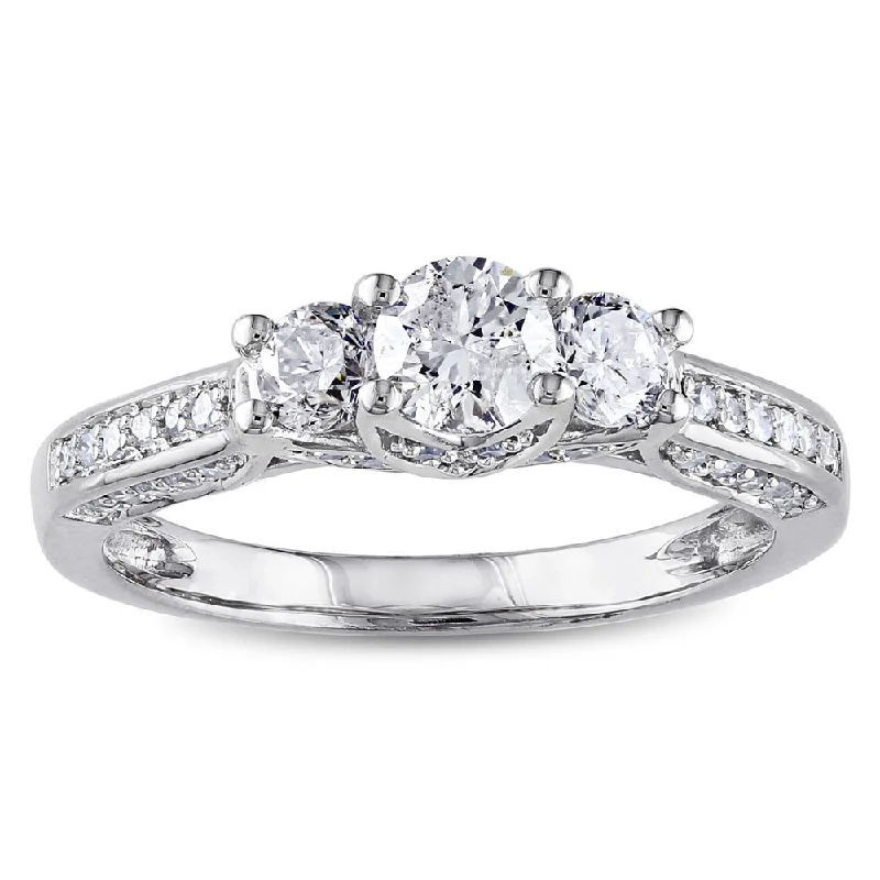 14k White Gold 1 2/5ct TDW Diamond 3-Stone Engagement Ring by The Miadora Signature Collection