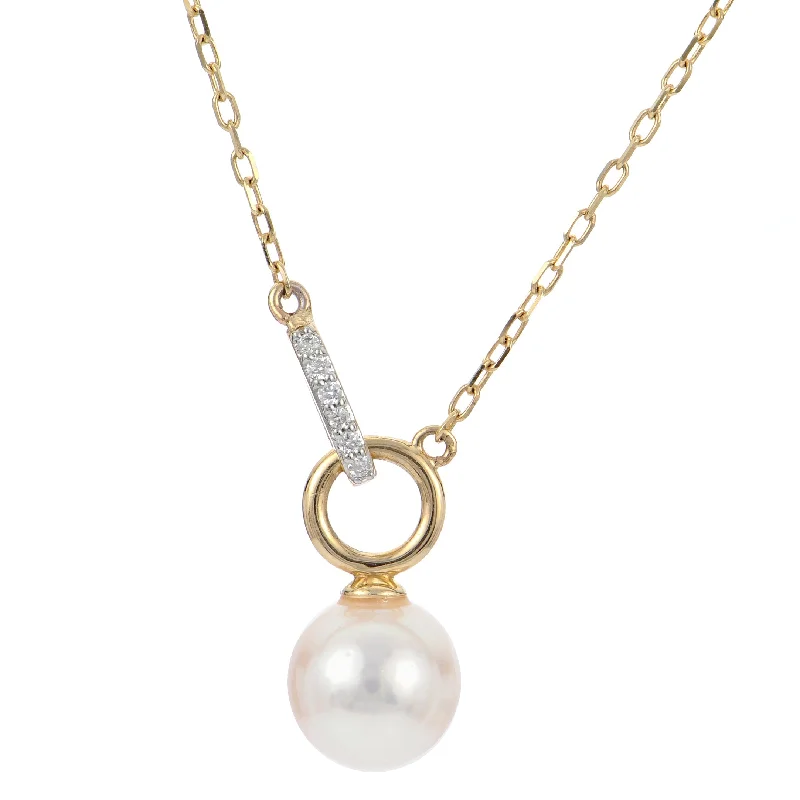 14K Yellow Gold Signature High Luster Akoya Pearl & Diamond Necklace