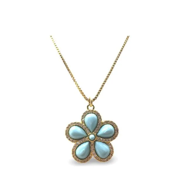 Stone Flower With CZ on Gold Fill Chain Necklace: Turquoise (NGCP45FLTQ)