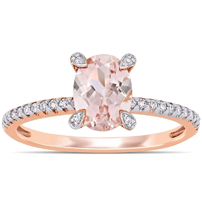 Miadora 10k Rose Gold Oval-Cut Morganite and 1/10ct TDW Diamond Engagement Ring