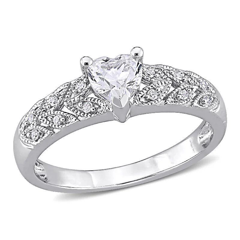 Miadora Sterling Silver Created White Sapphire and Diamond Accent Vintage Heart Engagement Ring