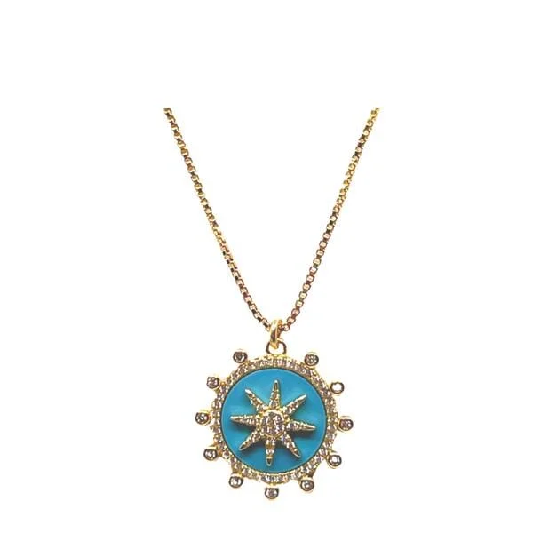 Enamel Starburst Charm on 18kt Gold Fill Chain:Turquoise  (NGCP756TQ)