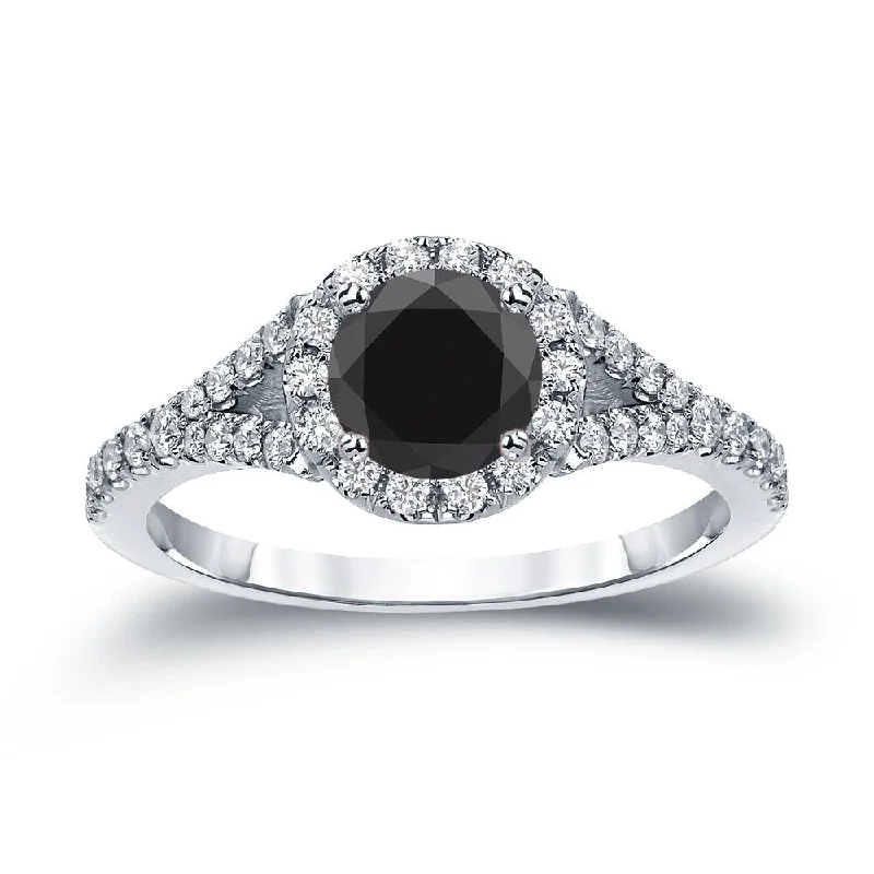 14k Gold Round 1 1/2ct TDW Black Diamond with Halo Engagement Ring by Auriya