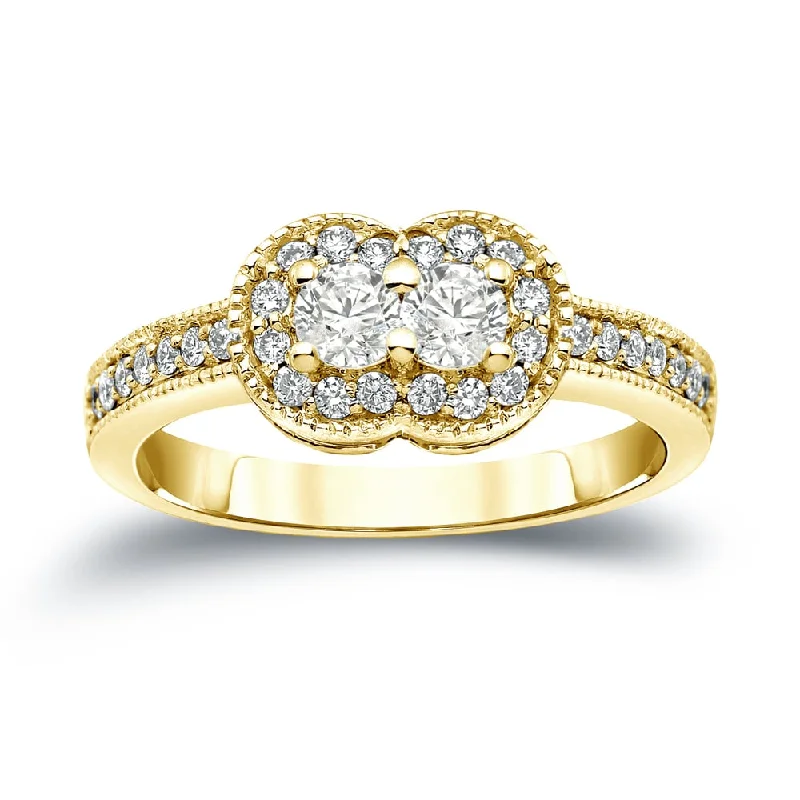 Auriya 14k Gold Vintage 3/4ct TDW 2-Stone Diamond Halo Engagement Ring