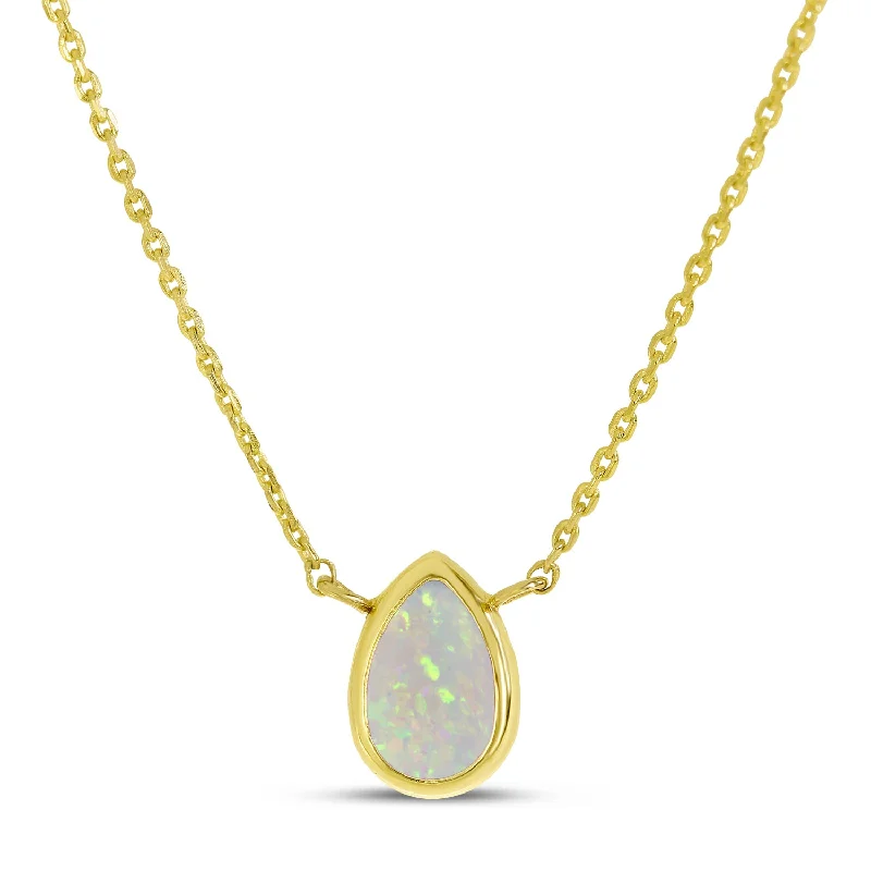 14K Yellow Gold 6x4mm Pear Shaped Opal Birthstone Necklace