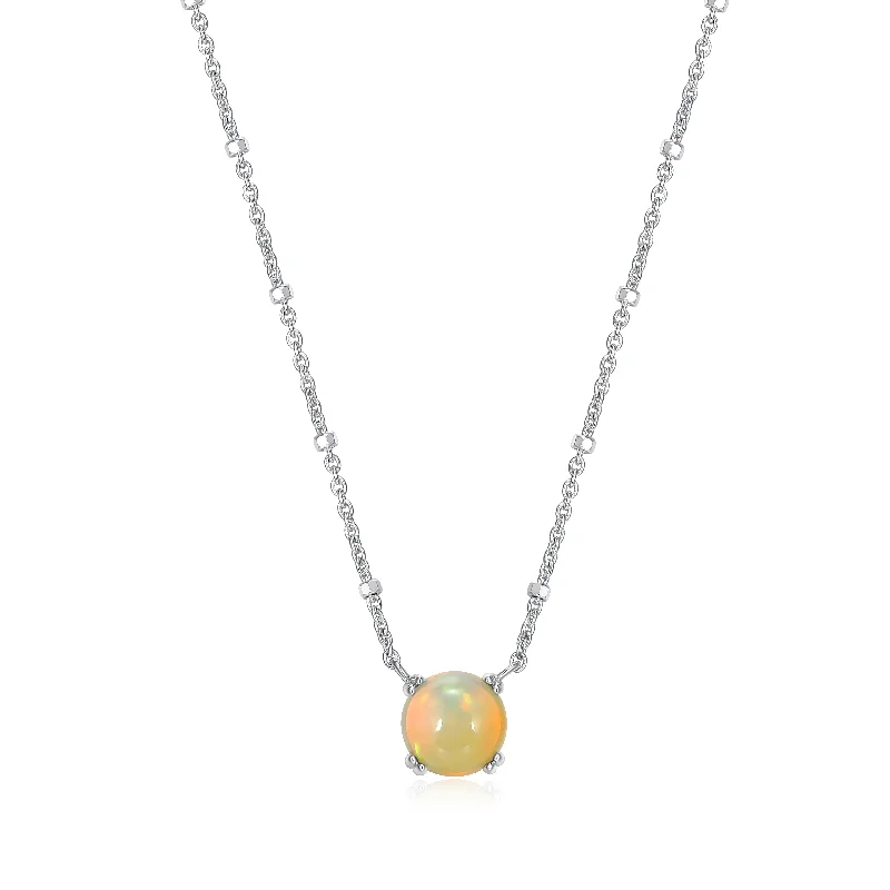 Samuel B. Opal Solitaire Birthstone Sparkle Necklace - October