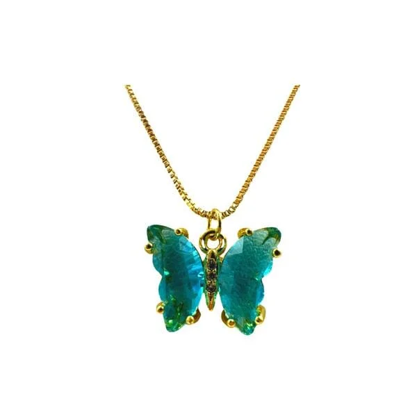 Glass Butterfly Pendant On Gold Fill Chain Aqua (NGCP5BFLQ)