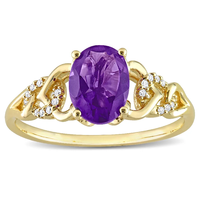 Miadora Oval African Amethyst and Diamond Accent Link Engagement Ring in 10k Yellow Gold