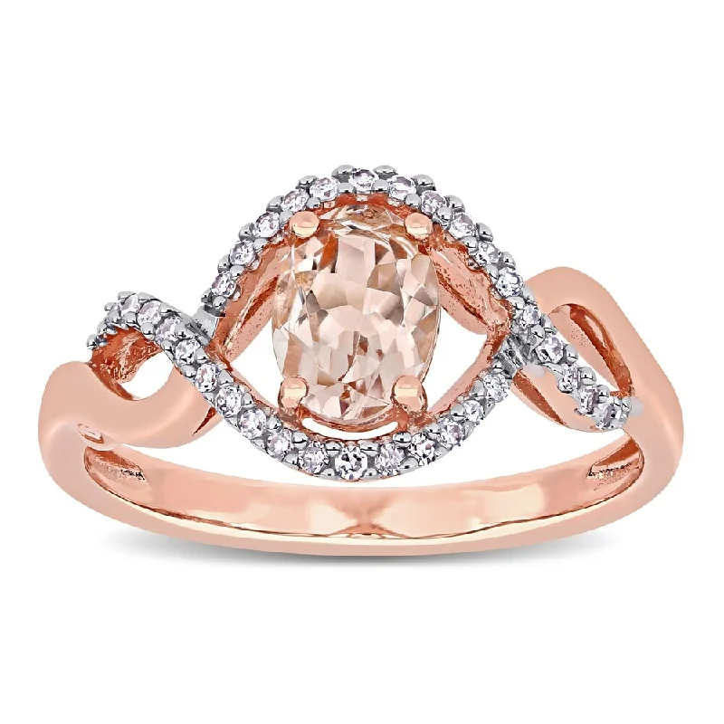 Miadora 10k Rose Gold Morganite and 1/6ct TDW Diamond Halo Crossover Engagement Ring