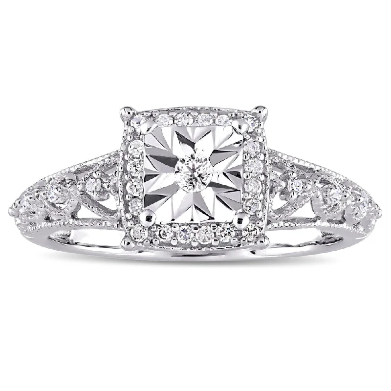 Miadora Sterling Silver 1/5ct TDW Diamond Square Halo Open Infinity Accent Engagement Ring