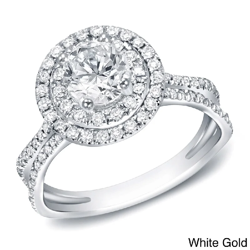 Auriya 14k Gold 1 1/4ct TDW Double Halo Diamond Engagement Ring (H-I, SI1-SI2)