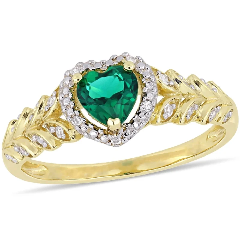 Miadora 10k Yellow Gold Created Emerald and Diamond Halo Engagement Ring