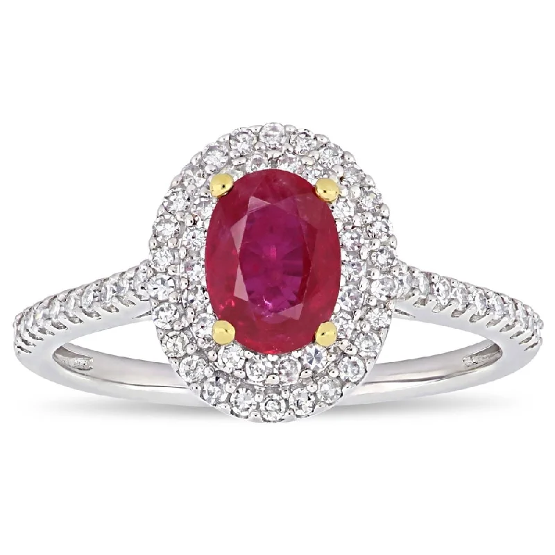 Miadora 2-Tone 14k White and Yellow Gold Ruby & 1/3ct TDW Diamond Double Halo Engagement Ring