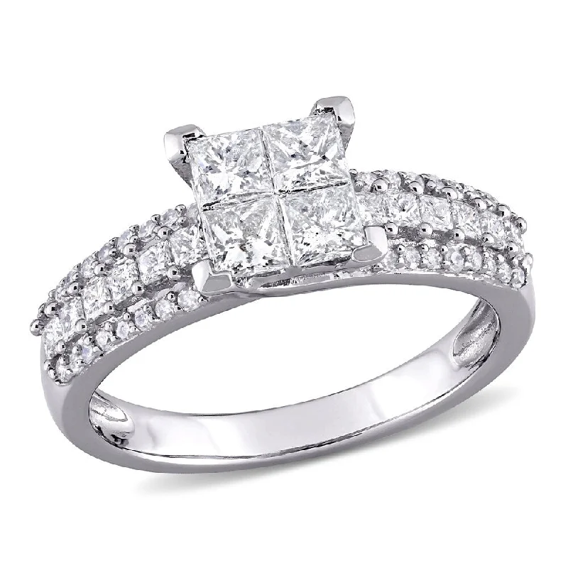 Miadora 10k White Gold 1ct TDW Princess-cut Quad Diamond Triple-row Engagement Ring