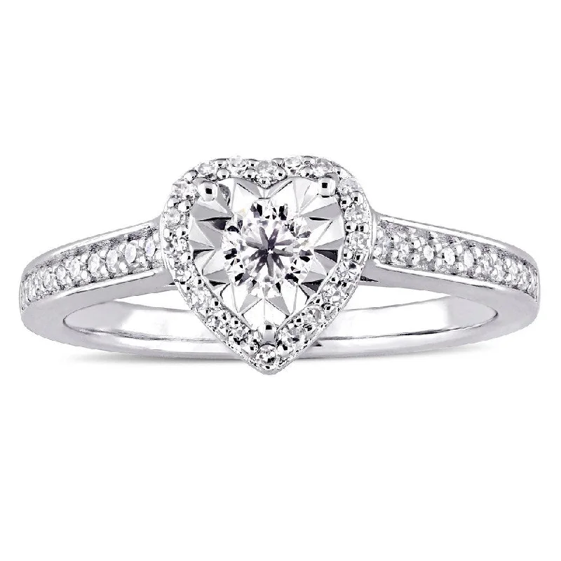 Miadora Signature Collection Sterling Silver 1/3ct TDW Diamond Heart Halo Engagement Ring - White