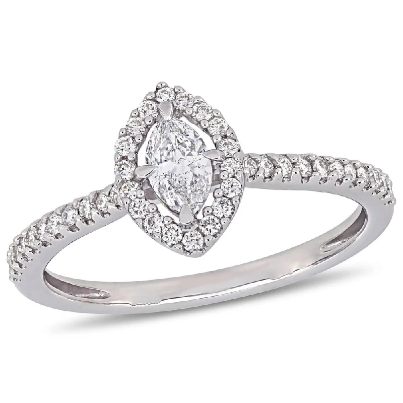 Miadora 14k White Gold 1/2ct TDW Diamond Marquise and Round-Cut Floating Halo Engagement Ring