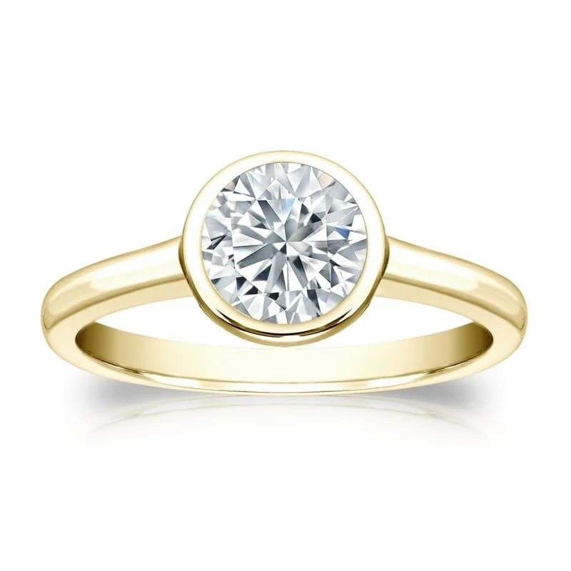 Auriya 18k Gold GIA Certified 1.00ct TDW Solitaire Bezel Set Diamond Engagement Ring