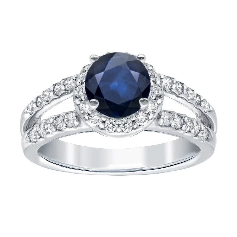 Auriya Round 1ct Blue Sapphire and 1/2ctw Split Halo Diamond Engagement Ring 14k Gold