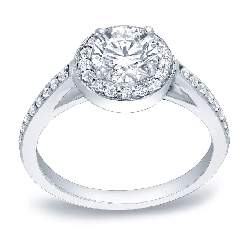 Auriya 1ctw Round Halo Diamond Engagement Ring Platinum Certified