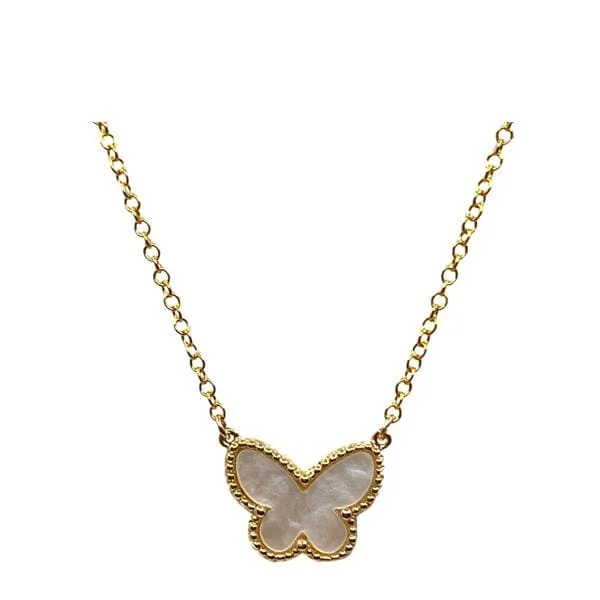 White Shell Gold Fill Butterfly Necklace (NGCH4BFLYW)