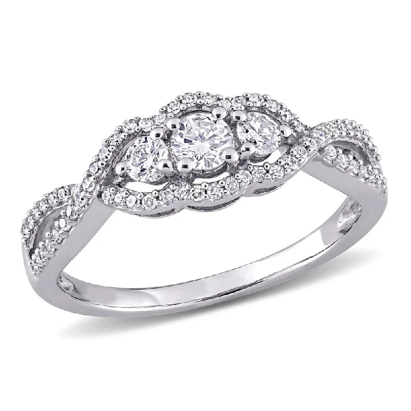 Miadora 10k White Gold 1/2ct TDW Diamond 3-stone Halo Infinity Engagement Ring