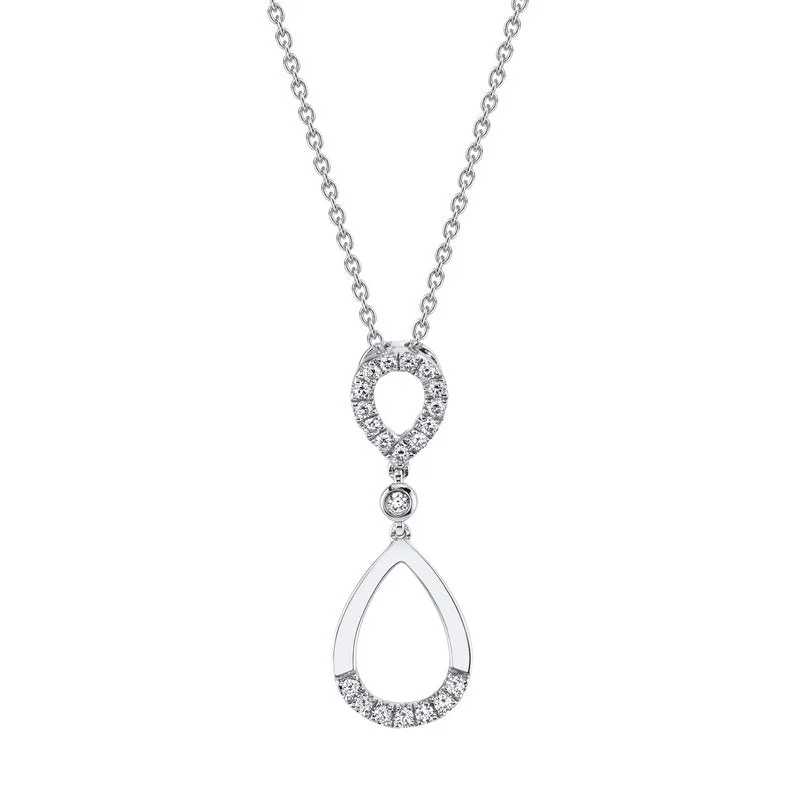 14K White Gold 0.18ct. Diamond Drop Pendant Fashion Necklace