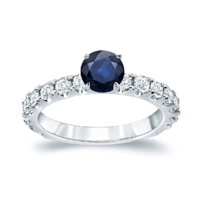 Auriya Classic 3/4ct Blue Sapphire and 1ctw Diamond Engagement Ring Platinum