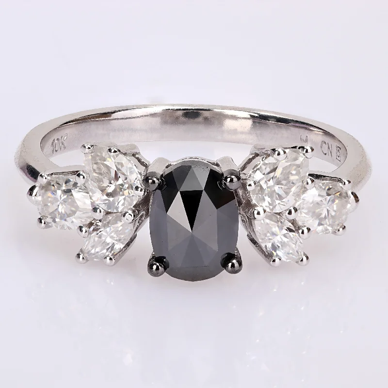 Miadora 10k White Gold 3/4ct TDW Black Diamond 1 1/2ct TGW Created White Moissanite Engagement Ring