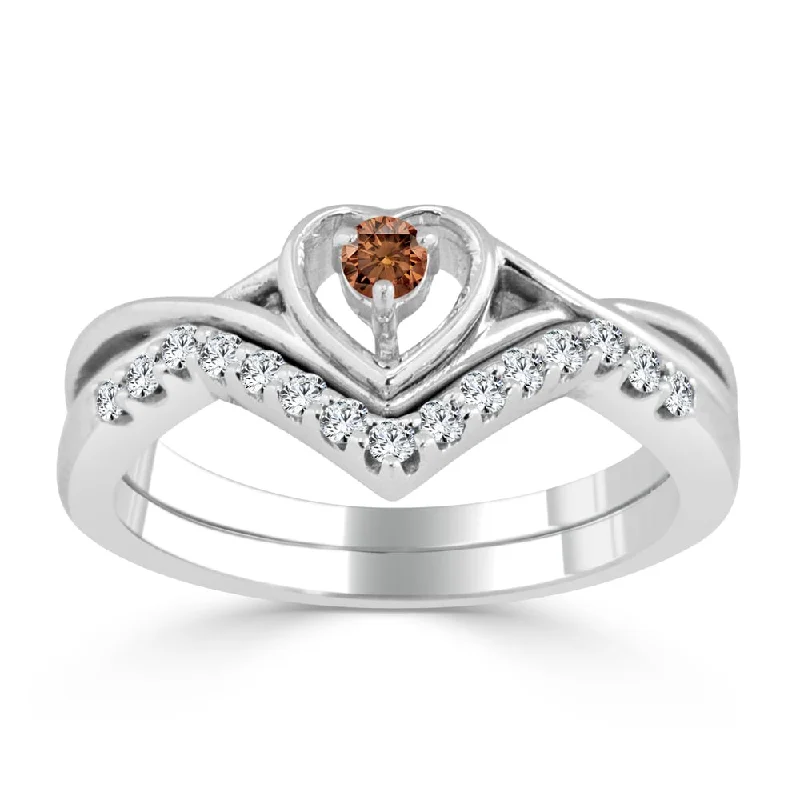 Auriya 1/4ctw Heart Shape Brown Diamond Engagement Ring Set 14k Gold