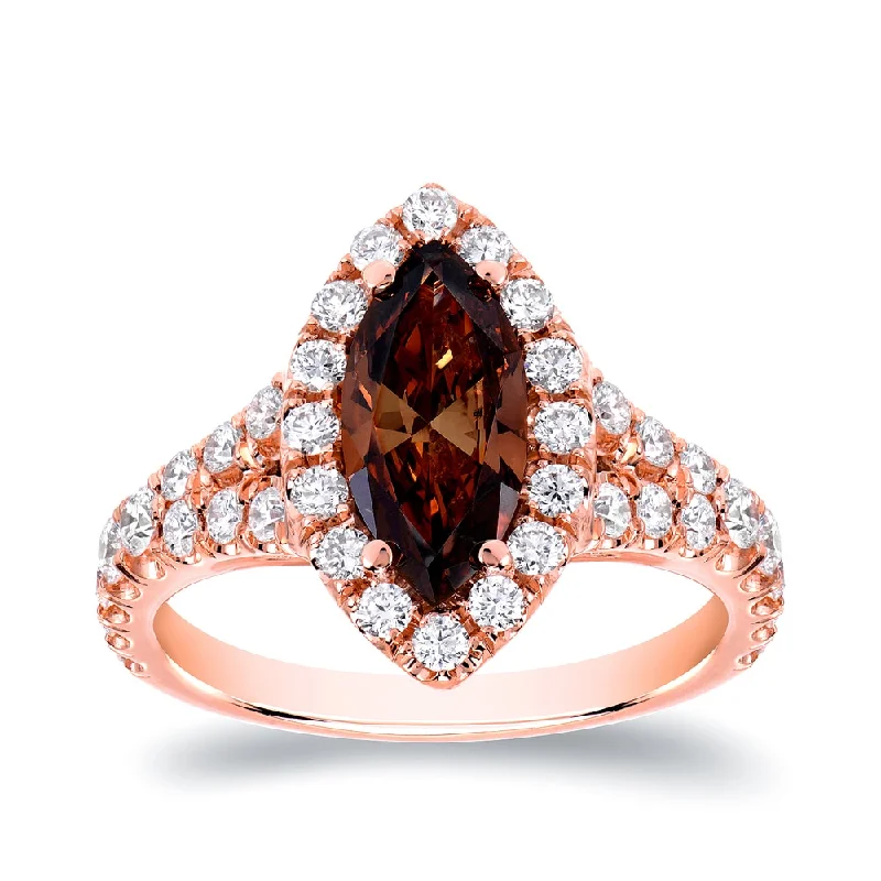 Auriya 18k Rose Gold 1 7/8ct TDW Natural Fancy Brown Marquise Diamond Engagement Ring (SI1-SI2)