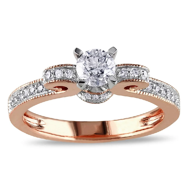 Miadora 14k Rose Gold 1/2ct TDW Diamond Bow Engagement Ring