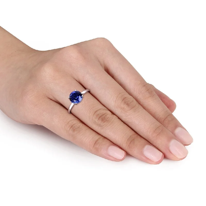 Miadora 10k White Gold Created Blue Sapphire Solitaire Engagement Ring