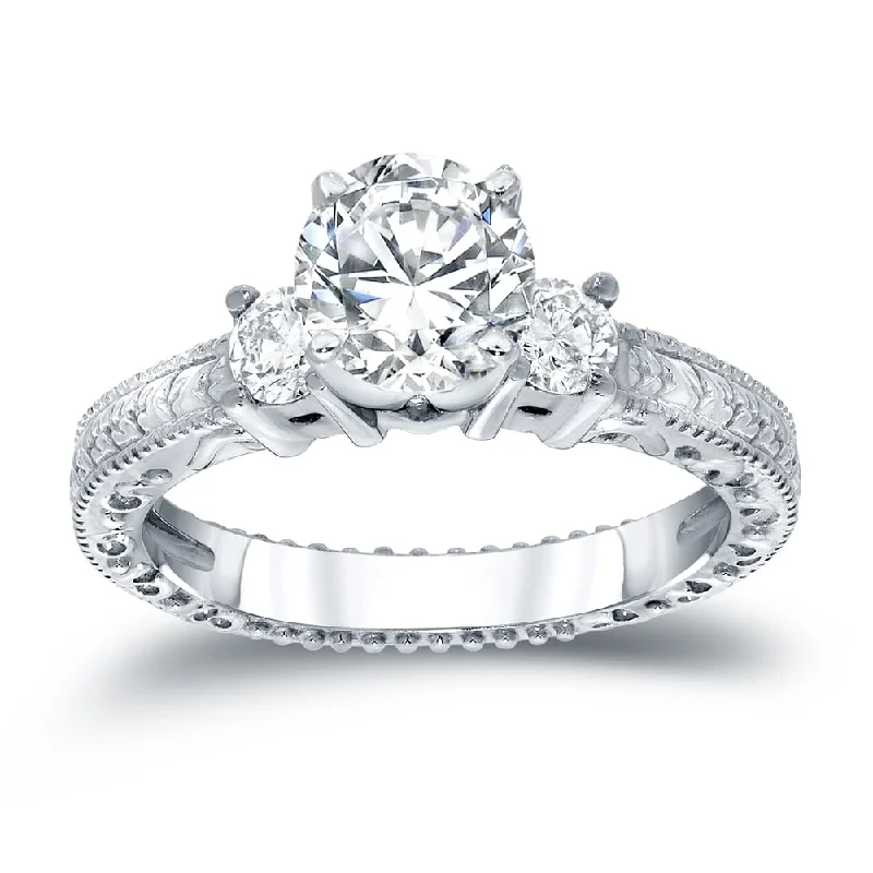 Auriya Vintage Inspired 3/4ctw Round 3-Stone Diamond Engagement Ring 14k White Gold