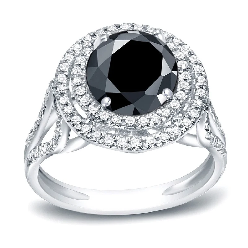 Auriya Platinum 2ct TDW Round Black Diamond Halo Engagement Ring