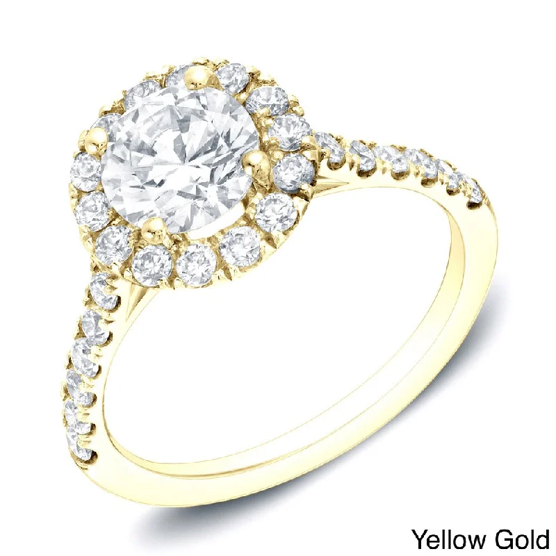 Auriya 14k Gold 1 1/2ctw Halo Diamond Engagement Ring Certified