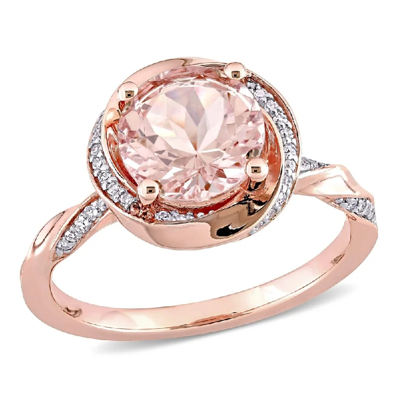 Miadora 10k Rose Gold Morganite and 1/6ct TDW Diamond Halo Swirl Engagement Ring