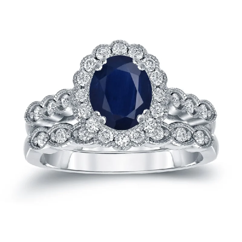 Auriya Platinum 1 1/2ctw Oval Blue Sapphire & Diamond Engagement Ring Set 3/5ctw