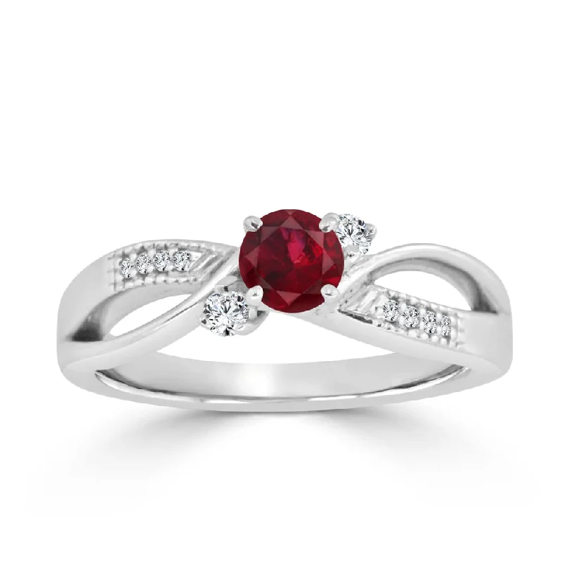 Auriya 3-Stone 2/5ct Ruby and 1/10ctw Diamond Engagement Ring 14k Gold