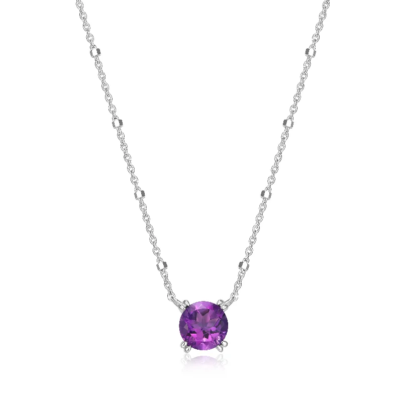 Samuel B. Amethyst Solitaire Birthstone Sparkle Necklace - February